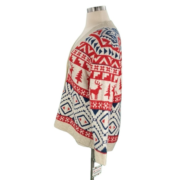 Christmas Beige and Red Fuzzy Fair Isle Knit Cardigan - Picture 14 of 15